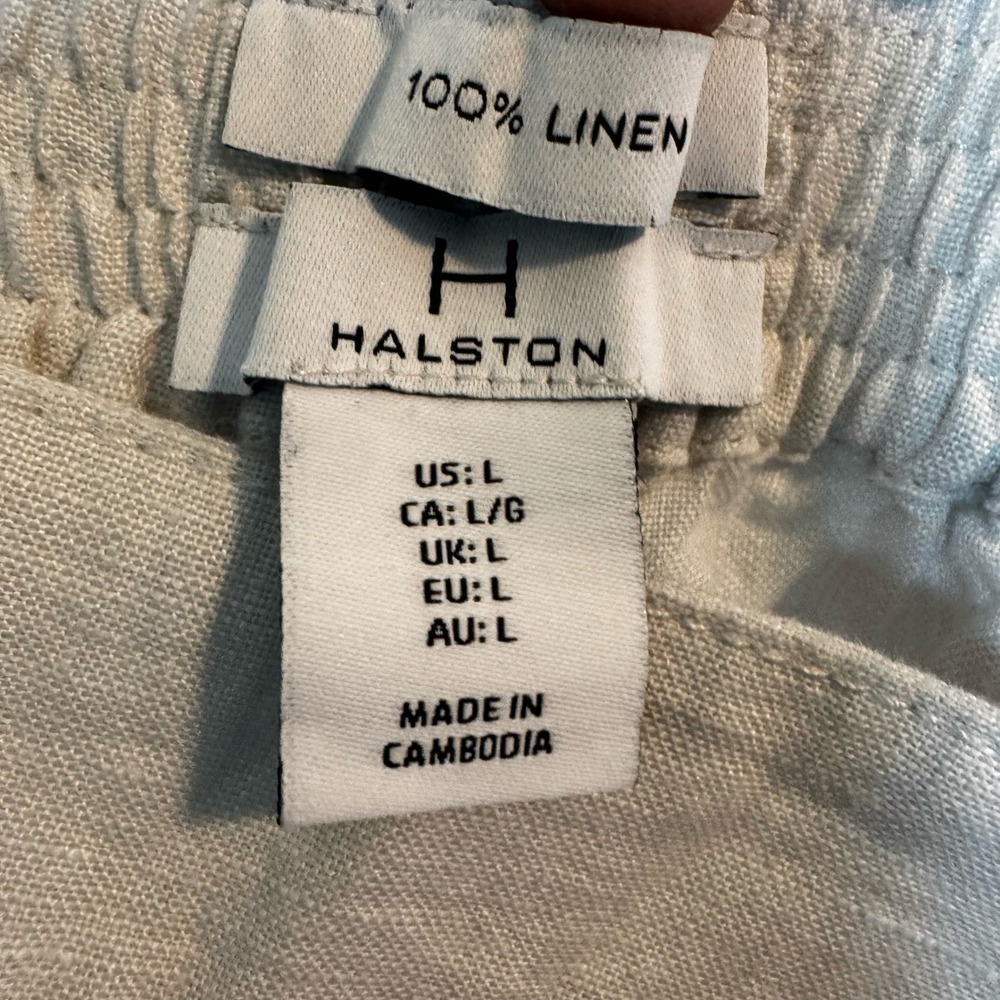Halston Linen Wide Leg Pants Belted Cropped‎ Casual Womens L Stretch Waist White - Picture 8 of 10